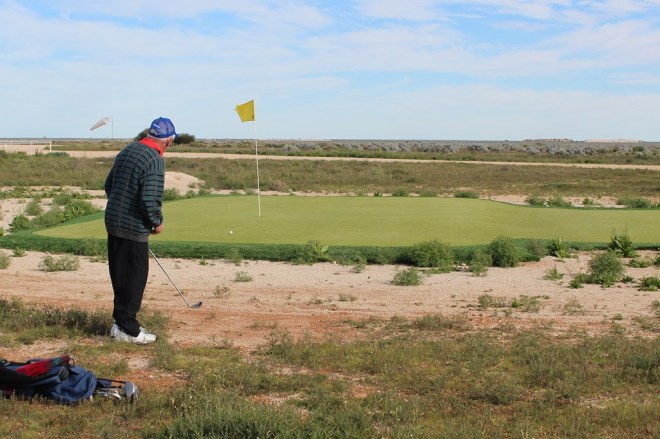 Chipping onto the green on the 3rd hole. 