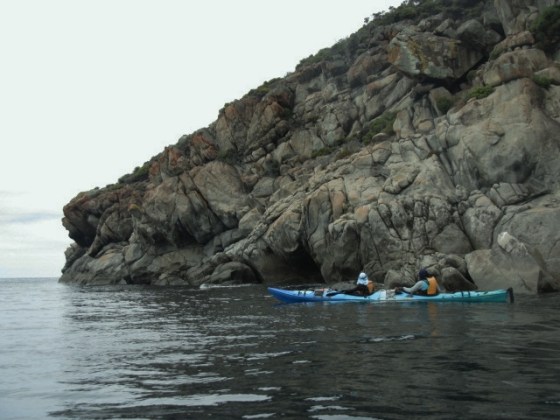 Sheltering behind a small headland to admire the view