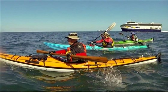 The Ferry and Container ship crossing paths