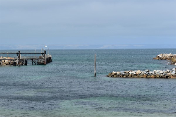 It was calm in the marina but we knew that the winds were around 20kn and increasing on Backstairs Passage